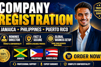 company registration in jamaica, philippines, puerto rico, with nominee director