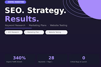 do SEO keyword research, marketing plan and website testing