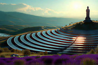 create cinematic cgi solar farm and renewable energy visualization