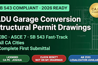 design adu garage conversion structural permit drawings california wa pe stamp