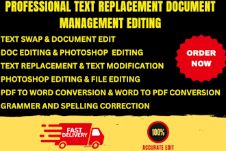 do high quality text replace, image editing and text edits documents photoshop