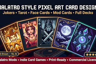 design balatro style pixel art playing cards joker tarot and 2d sprite card art