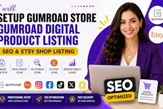 setup gumroad store gumroad digital product listing  seo etsy shop listing