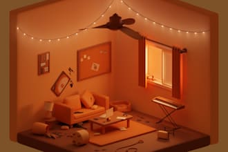 create a stylized isometric 3d scene