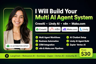 build multi ai agent system with crew ai, lindy ai, n8n automation and make com