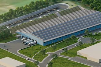 construct industrial site plan,3d warehouse landscape,exterior space plan render