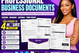 custom invoice, letterhead, receipt, PDF template envelope in 4hrs quotation