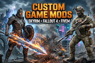 create skyrim mod, weapon armor skin, unity, dayz, fivem props and fallout 4 mod