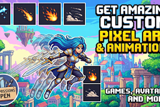 create professoinal pixel art character, pixel animation, pixel background,