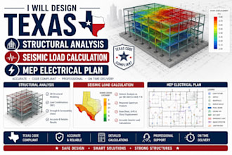 design texas structural analysis, seismic load calculation, mep electrical plans