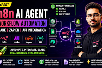 build n8n ai agent workflow automation make zapier api integration expert