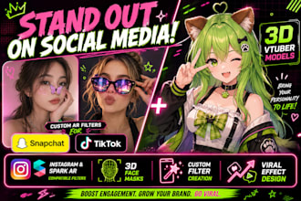 custom 3d mask ar filter 3d vtuber snaptchat lens studio filter tiktok effect