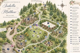 design a custom illustrated wedding map and event wayfinding vector site plan
