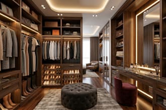 design walk in closet ,wardrobe, vanity 3d rendering