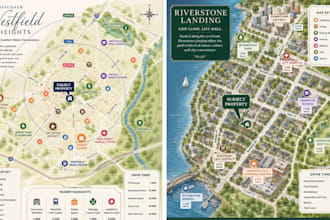 create a custom real estate neighborhood map and property lifestyle infographic