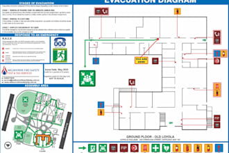 design fire emergency evacuation plan, map diagram