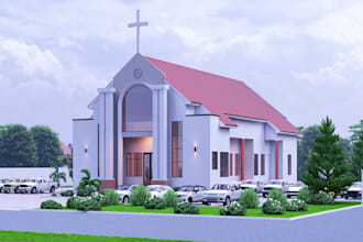 design modern church exterior with realistic 3d rendering