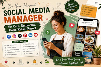 be your personal social media manager for cafe, restaurant, home retail, resort