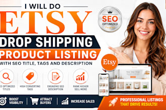 do etsy drop shipping product listing with seo title tags and description