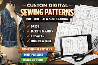 design professional PDF sewing patterns with clothing size grading