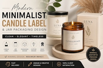 create modern minimalist candle label and jar packaging
