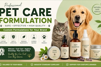 formulate custom pet, dog and cat care products as a verified veterinarian