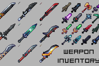 design pixel art game asset, game ui, icons and inventory sprites for your game