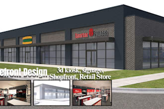design modern 3d storefront, 3d mall, retail shop interior and exterior render