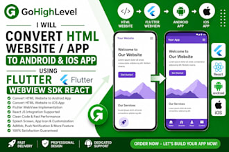 convert html website app to android and ios app using flutter webview sdk react