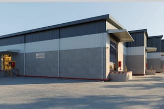 plot industrial space,warehouse exterior awning,3dcgi retail,parking walkthrough