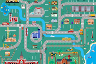 design colorful 2d map illustration for children playmat, books, games learning