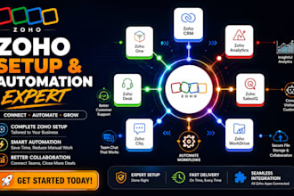 setup zoho CRM, zoho one, analytics, desk, salesiq, cliq, workdrive automation