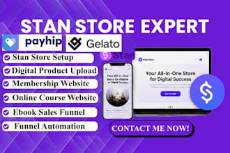 setup stan store digital product, course funnel, ebook, coaching website