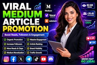 viral promote your medium article for traffic, followers, and engagement