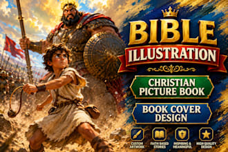 do theme bible illustration, christian picture book, book cover, illustration