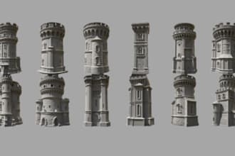 sculpt miniature diorama terrain fortress castle  diorama house for 3d printing
