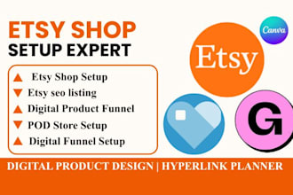 setup automated etsy store, seo product listing, digital product upload