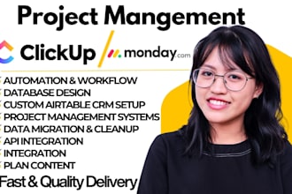 setup clickup and monday crm workflow automation with database design
