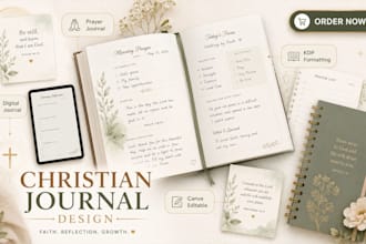 christian journal design, journal formatting, prayer journal digital journal kdp