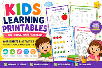 design preschool kindergarten learning printables on canva