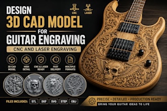 design 3d cad model for guitar engraving, cnc and laser engraving