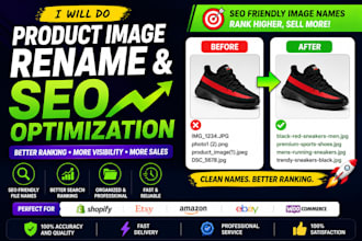 rename product images and optimize SEO for shopify etsy amazon and ebay