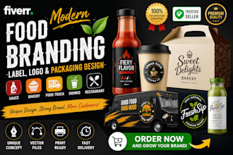 design modern food label, bakery, sauce, food truck and drink logo branding