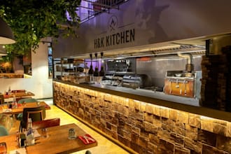 design futuristic 3d cafe and restaurant interior, supermarket, spa 3d rendering