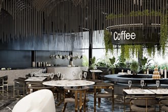 render 3d restaurant,interior bar design,cafe layout,lounge,open space,2d layout