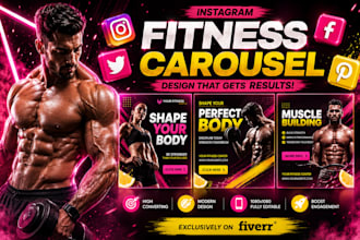 design health and fitness instagram carousel gym social media post bodybuilding
