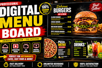 design digital food menu, animated menu board and TV menu for restaurant