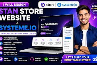 stan store website design automation upload products landing page systeme io