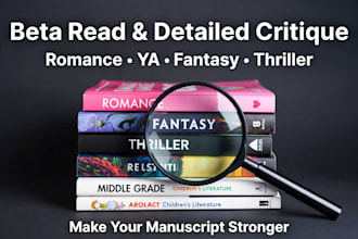 beta read critique your romance, ya, fantasy, thriller, mg, or childrens book
