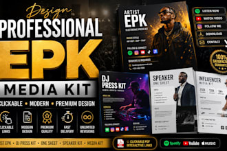 design electronic press kit, epk media kit one sheet with clickable links, flyer